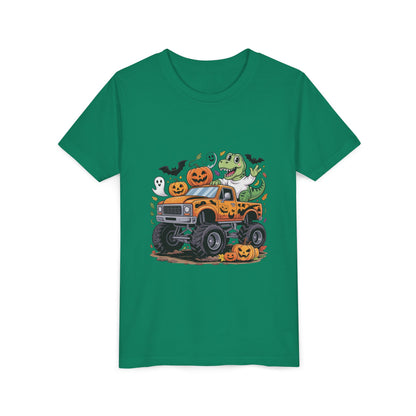 Kids Halloween Monster Truck Tee - Cute Pumpkin, Ghost & Dinosaur Truck Design