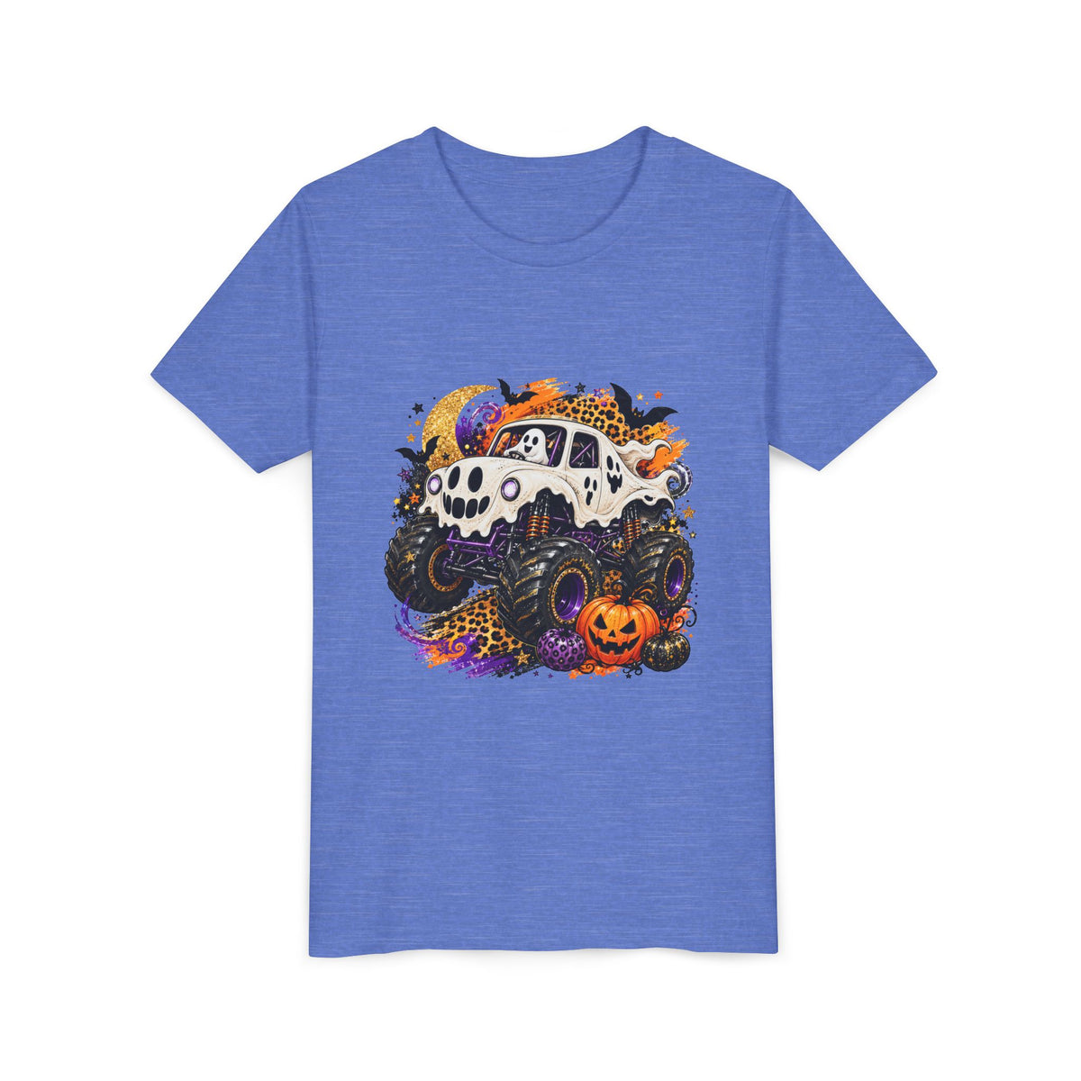 Kids Halloween Monster Truck Tee — Spooky Skull Van with Pumpkin Graphic