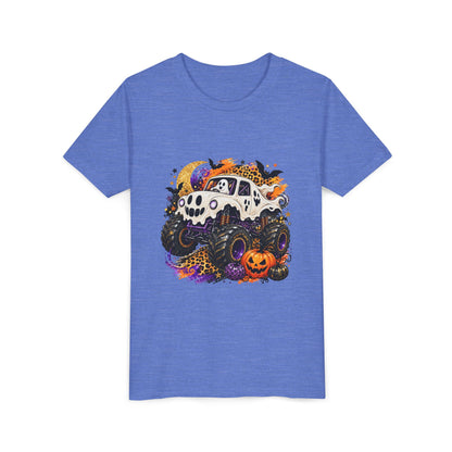 Kids Halloween Monster Truck Tee — Spooky Skull Van with Pumpkin Graphic