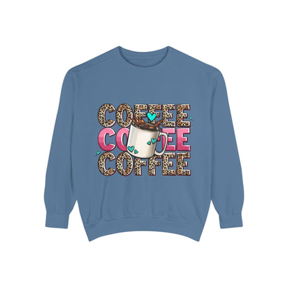 Coffee Leopard Print Sweatshirt — Cute Mug Graphic Coffee Lover Pullover