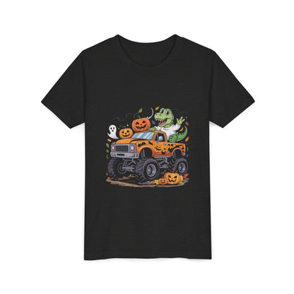Kids Halloween Monster Truck Tee - Cute Pumpkin, Ghost & Dinosaur Truck Design