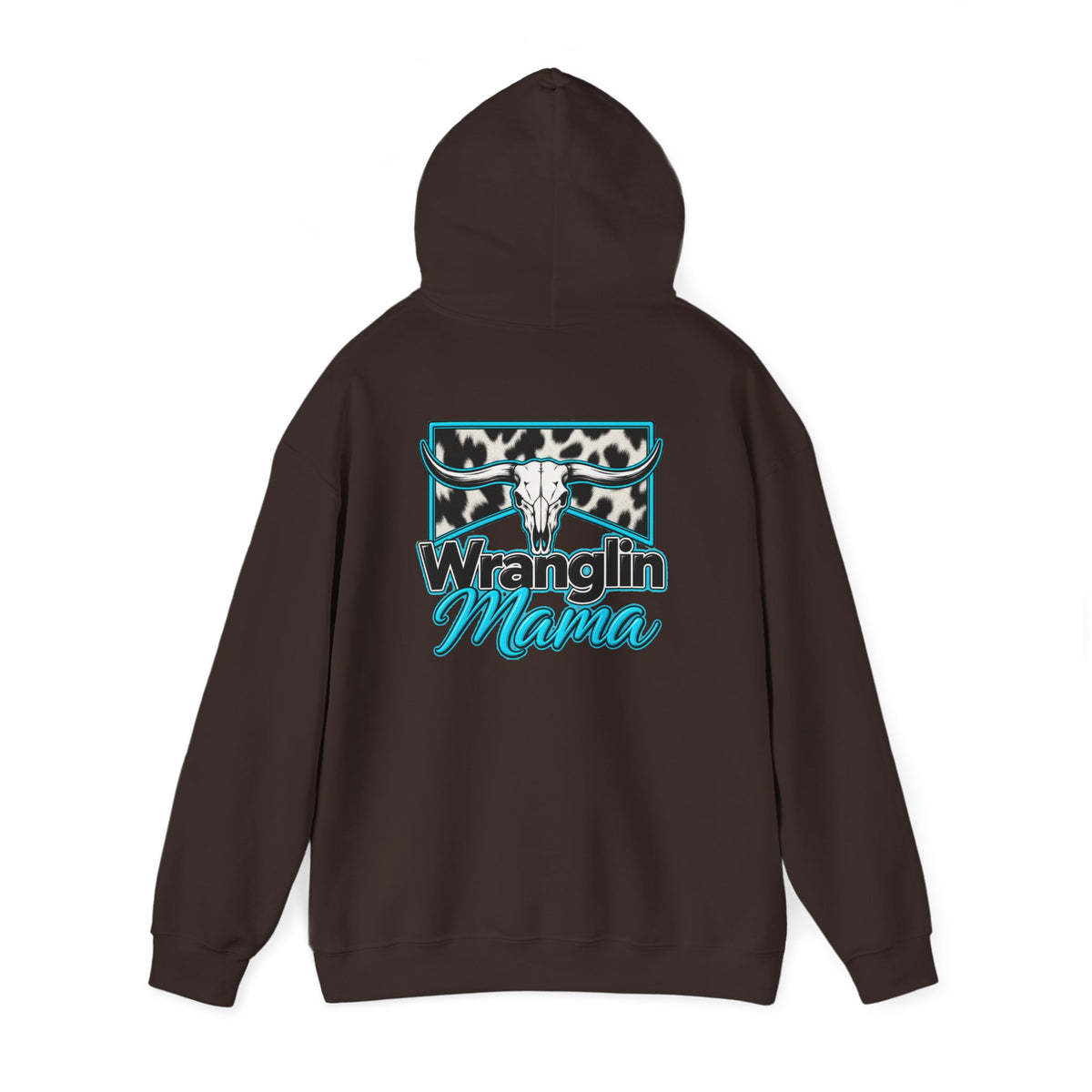 Wranglin Mama Hoodie - Western Cow Skull & Leopard Print Pullover for Cowgirl Moms