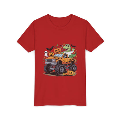 Kids Halloween Monster Truck Tee - Cute Pumpkin, Ghost & Dinosaur Truck Design
