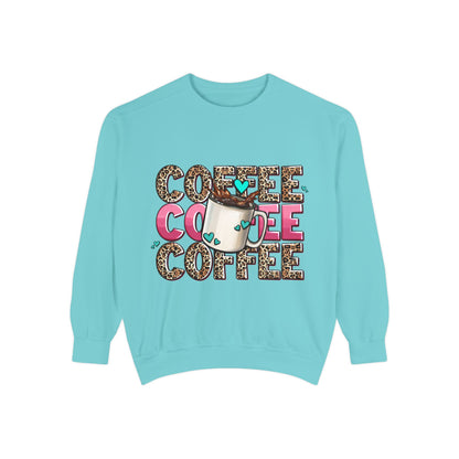 Coffee Leopard Print Sweatshirt — Cute Mug Graphic Coffee Lover Pullover