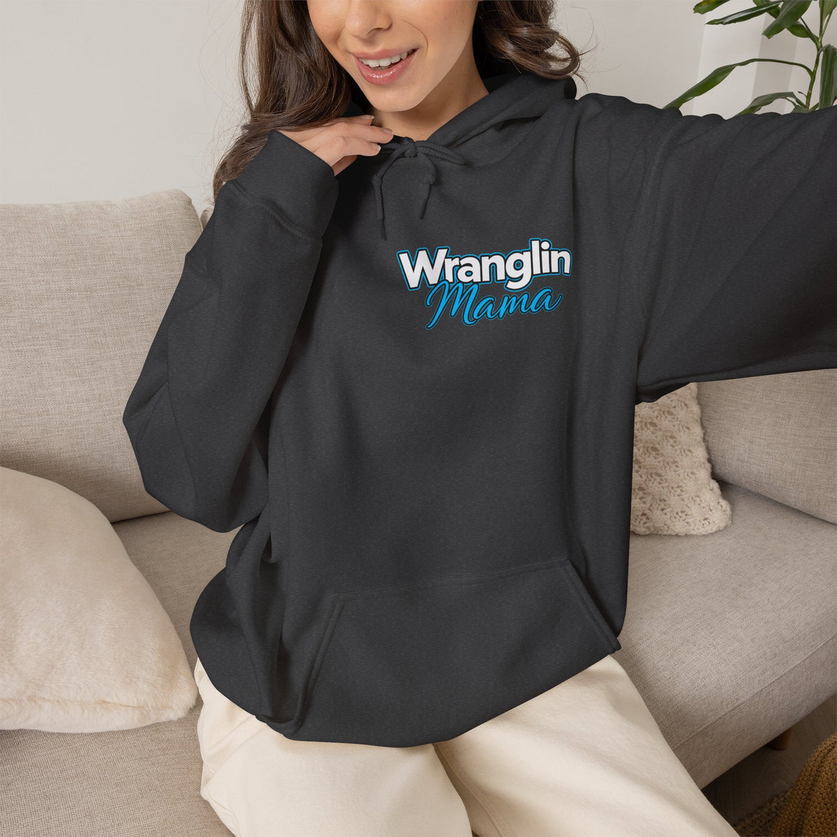 Wranglin Mama Hoodie - Western Cow Skull & Leopard Print Pullover for Cowgirl Moms