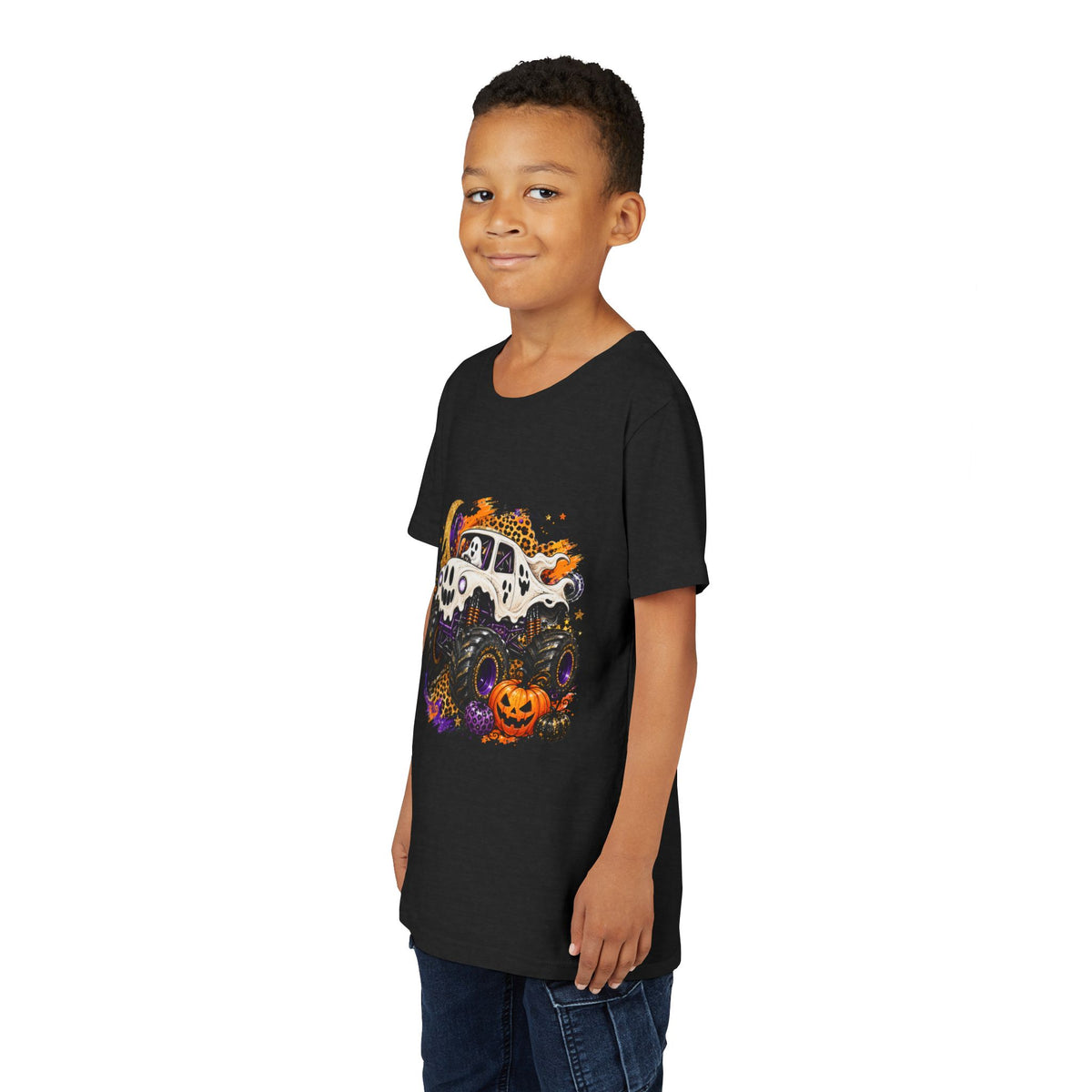 Kids Halloween Monster Truck Tee — Spooky Skull Van with Pumpkin Graphic