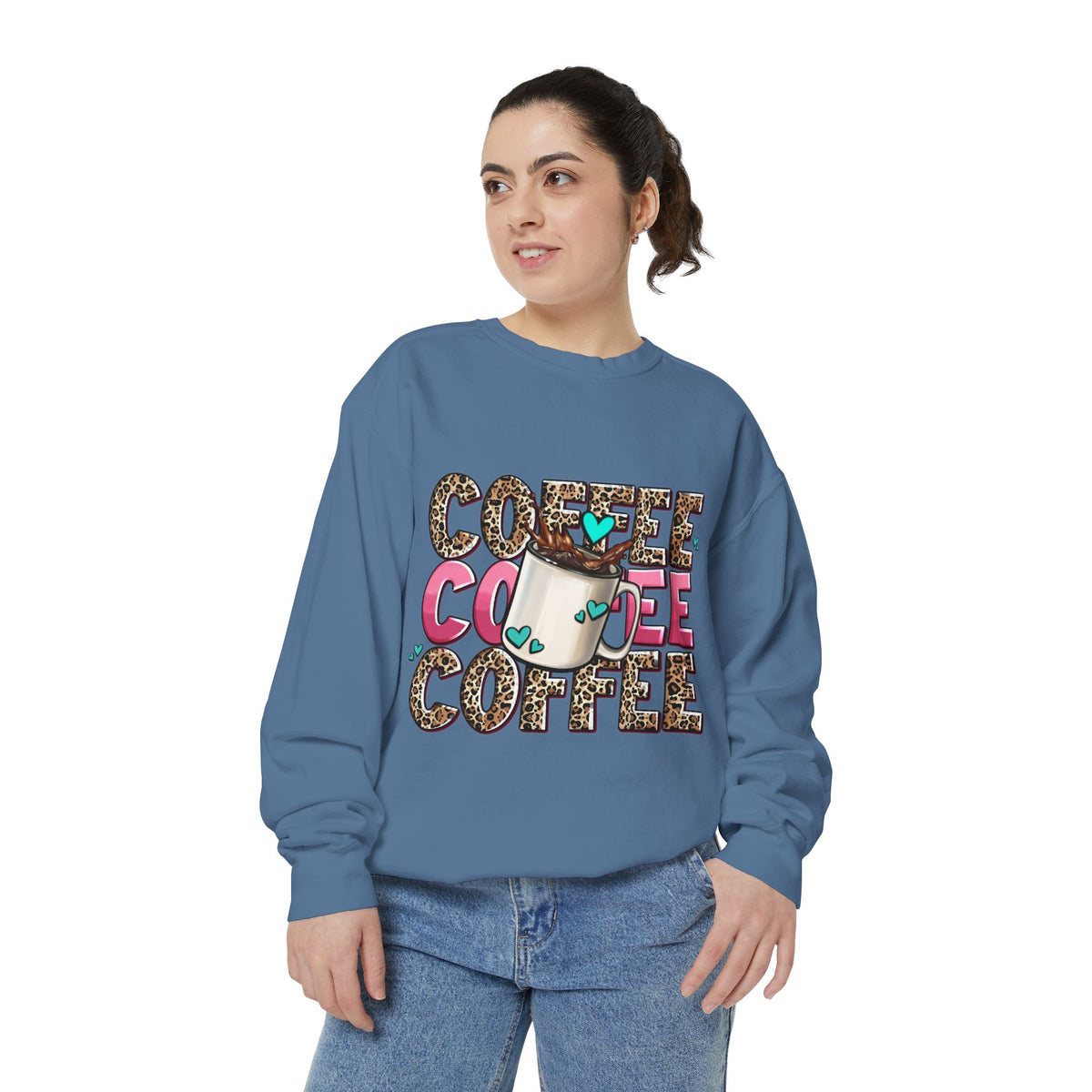 Coffee Leopard Print Sweatshirt — Cute Mug Graphic Coffee Lover Pullover