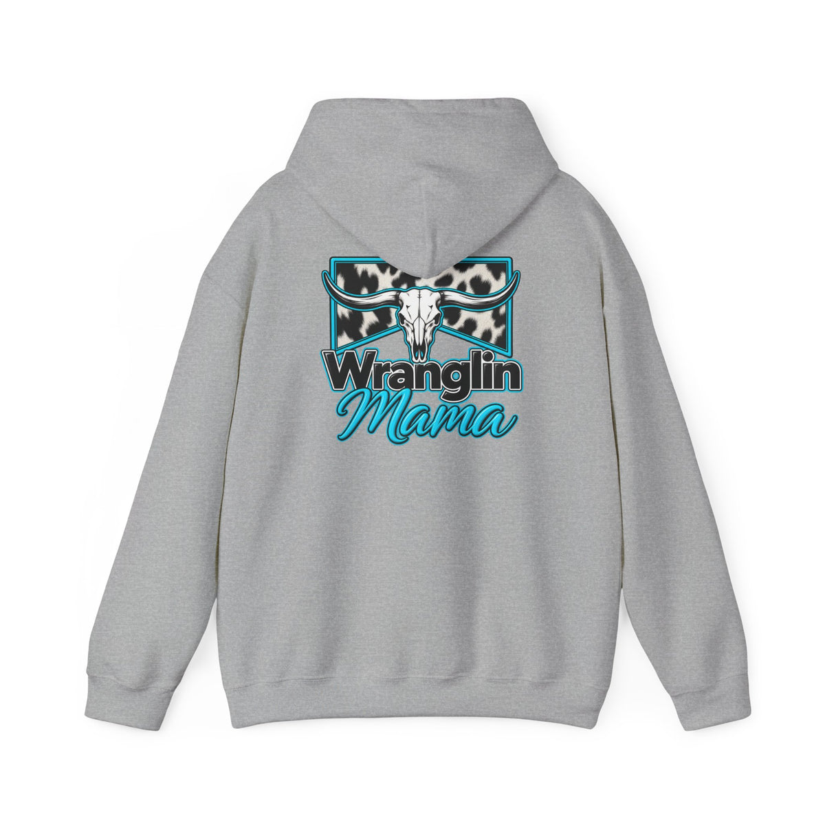 Wranglin Mama Hoodie - Western Cow Skull & Leopard Print Pullover for Cowgirl Moms