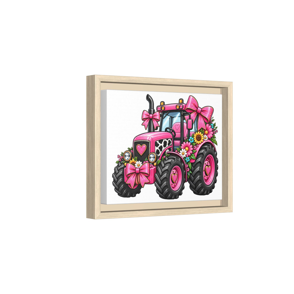 Pink Floral Tractor Matte Canvas Framed Wall Art