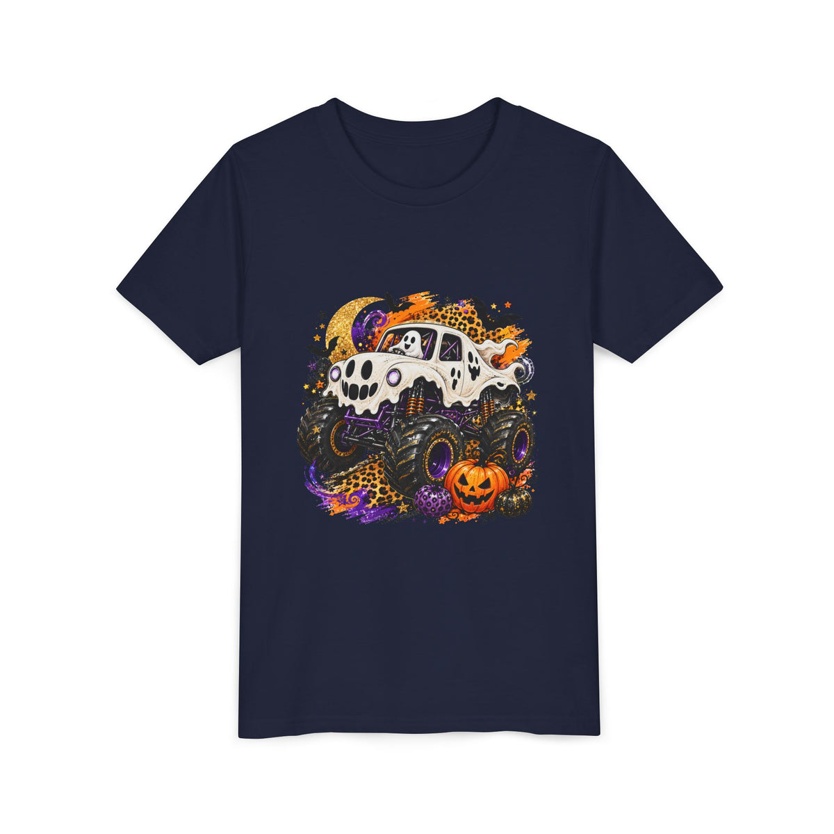 Kids Halloween Monster Truck Tee — Spooky Skull Van with Pumpkin Graphic