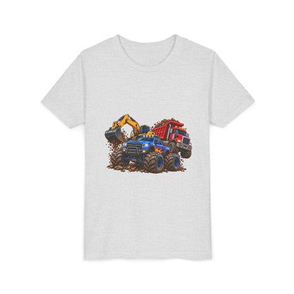 Kids Construction Trucks Tee — Monster Dump Truck & Excavator Graphic Youth Shirt