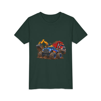 Kids Construction Trucks Tee — Monster Dump Truck & Excavator Graphic Youth Shirt