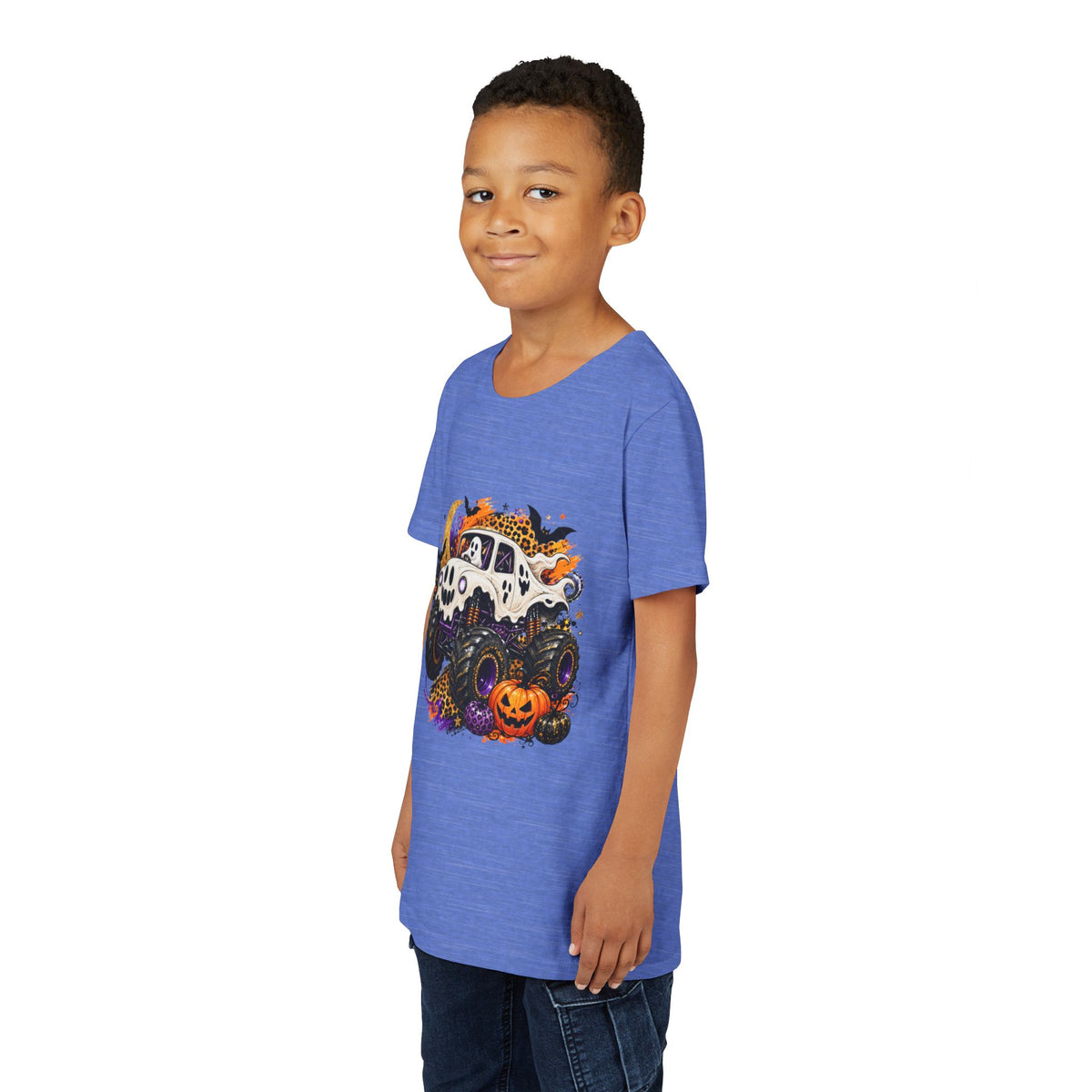 Kids Halloween Monster Truck Tee — Spooky Skull Van with Pumpkin Graphic