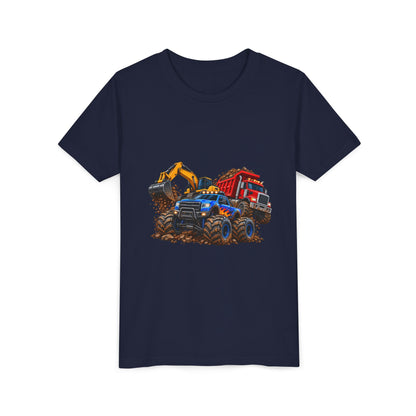 Kids Construction Trucks Tee — Monster Dump Truck & Excavator Graphic Youth Shirt