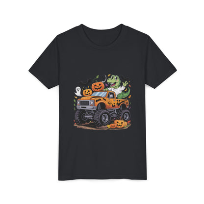 Kids Halloween Monster Truck Tee - Cute Pumpkin, Ghost & Dinosaur Truck Design