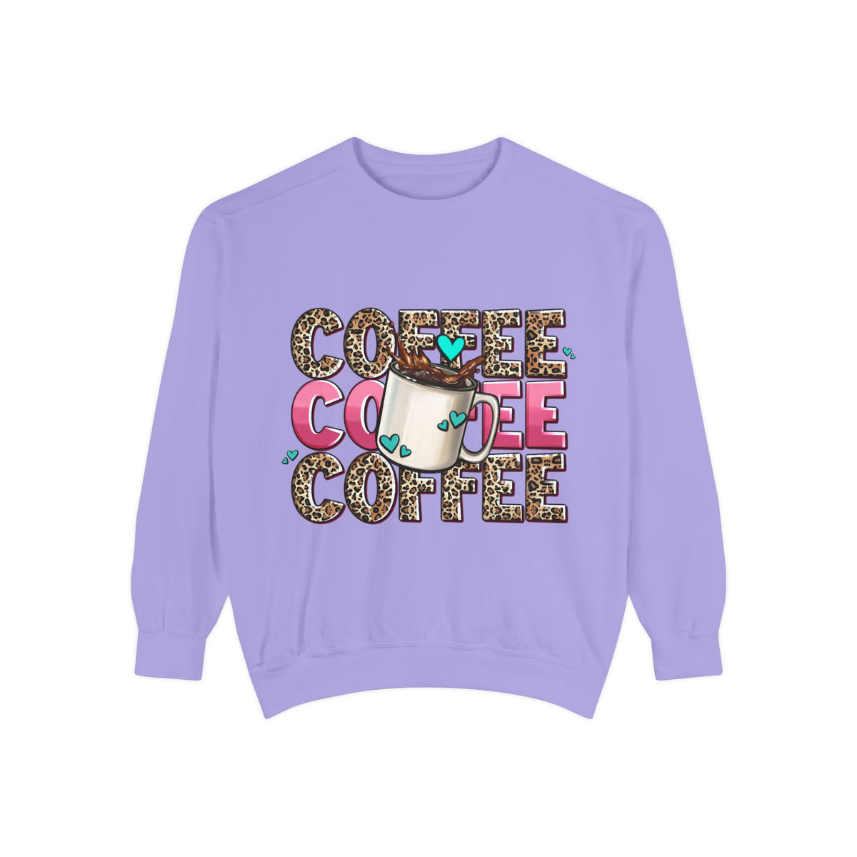 Coffee Leopard Print Sweatshirt — Cute Mug Graphic Coffee Lover Pullover