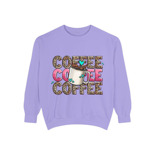 Coffee Leopard Print Sweatshirt — Cute Mug Graphic Coffee Lover Pullover