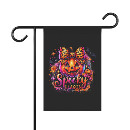 Halloween Garden Flag - "Spooky Season" Pumpkin with Leopard Bow