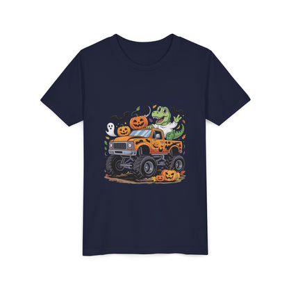 Kids Halloween Monster Truck Tee - Cute Pumpkin, Ghost & Dinosaur Truck Design