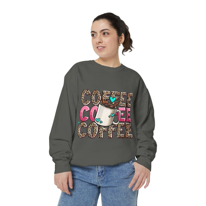 Coffee Leopard Print Sweatshirt — Cute Mug Graphic Coffee Lover Pullover