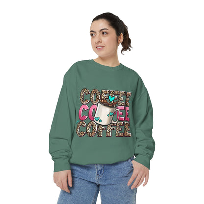 Coffee Leopard Print Sweatshirt — Cute Mug Graphic Coffee Lover Pullover