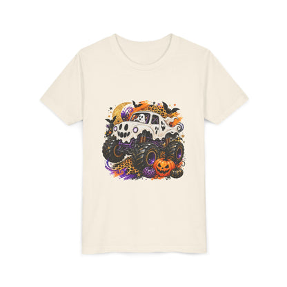 Kids Halloween Monster Truck Tee — Spooky Skull Van with Pumpkin Graphic
