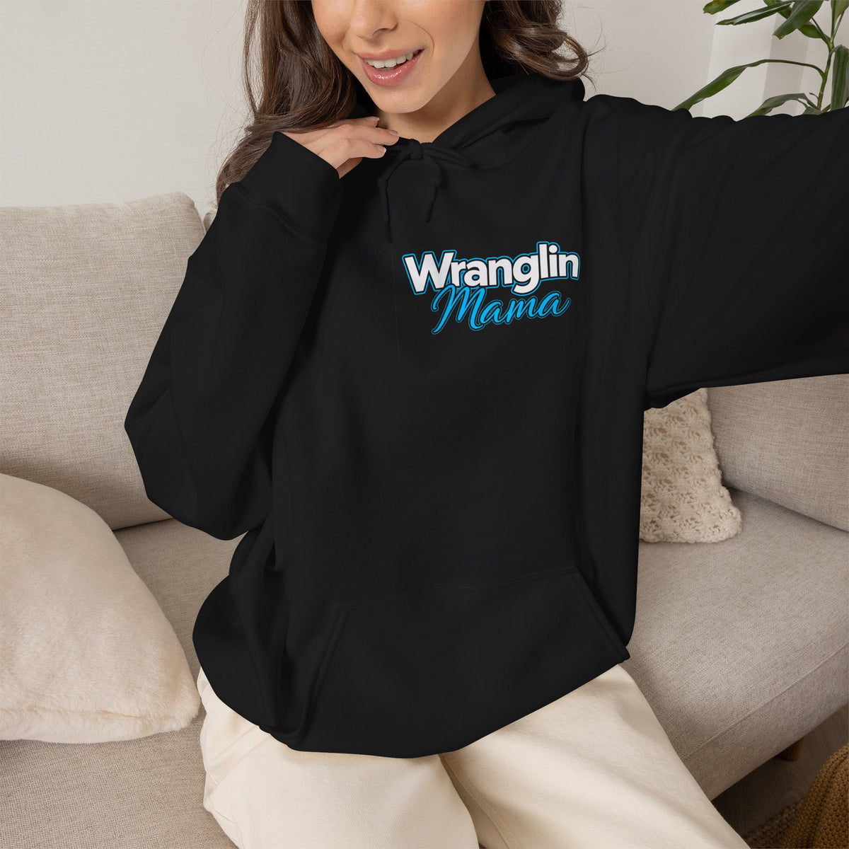 Wranglin Mama Hoodie - Western Cow Skull & Leopard Print Pullover for Cowgirl Moms