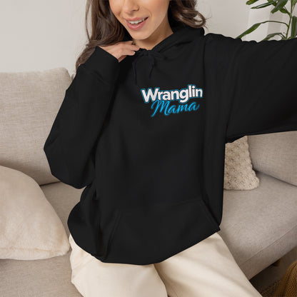 Wranglin Mama Hoodie - Western Cow Skull & Leopard Print Pullover for Cowgirl Moms