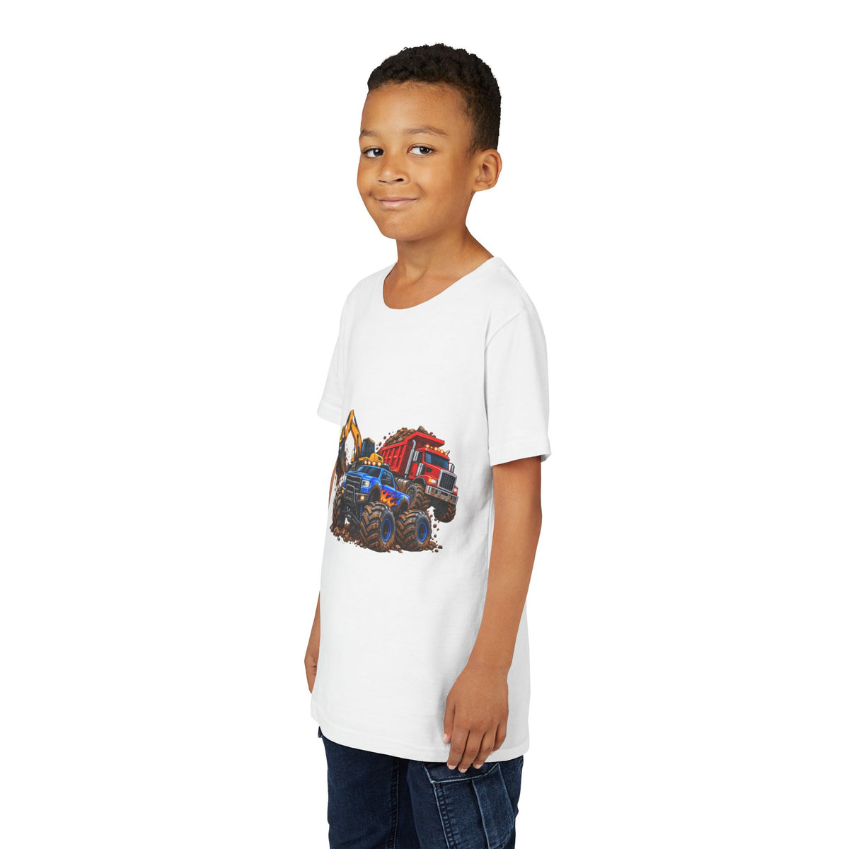 Kids Construction Trucks Tee — Monster Dump Truck & Excavator Graphic Youth Shirt