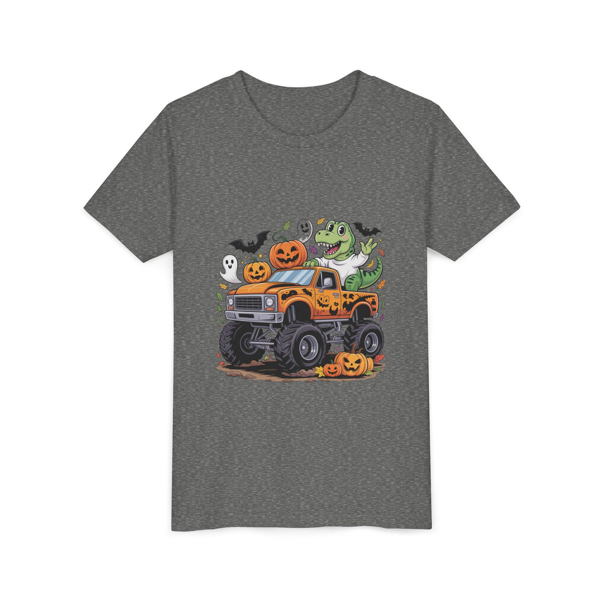 Kids Halloween Monster Truck Tee - Cute Pumpkin, Ghost & Dinosaur Truck Design