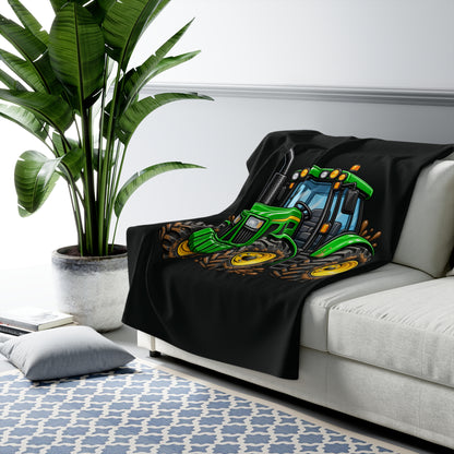 Tractor Sherpa Blanket – Cozy Farmhouse Throw for Kids & Adults