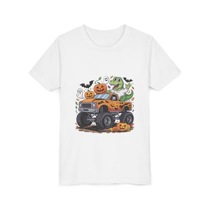 Kids Halloween Monster Truck Tee - Cute Pumpkin, Ghost & Dinosaur Truck Design