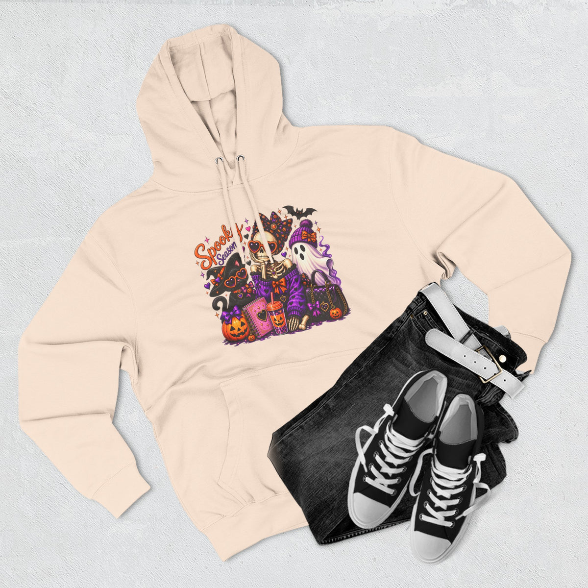 Halloween Ghost Crew Hoodie — 'Spooky Season' Cute Haunted Pumpkin Design