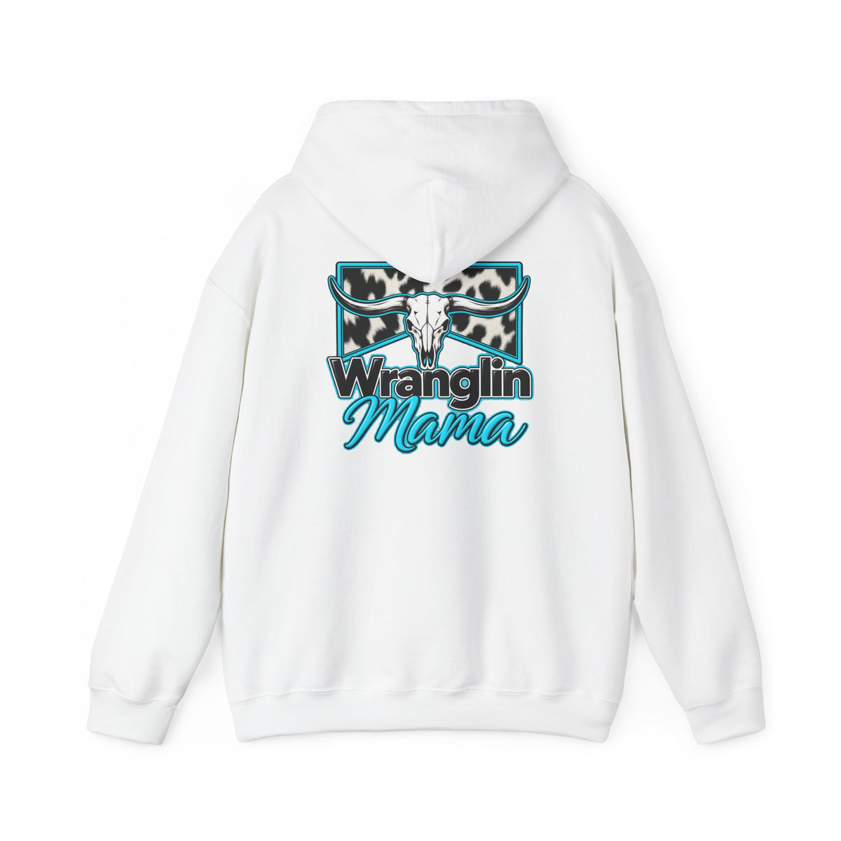 Wranglin Mama Hoodie - Western Cow Skull & Leopard Print Pullover for Cowgirl Moms