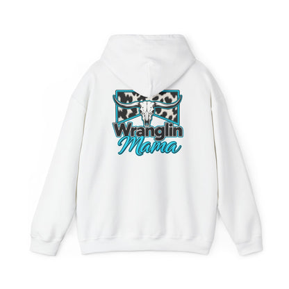 Wranglin Mama Hoodie - Western Cow Skull & Leopard Print Pullover for Cowgirl Moms