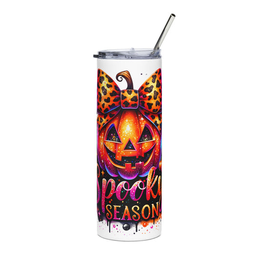 Spooky Season Pumpkin Leopard Bow 20oz Stainless Steel Tumbler