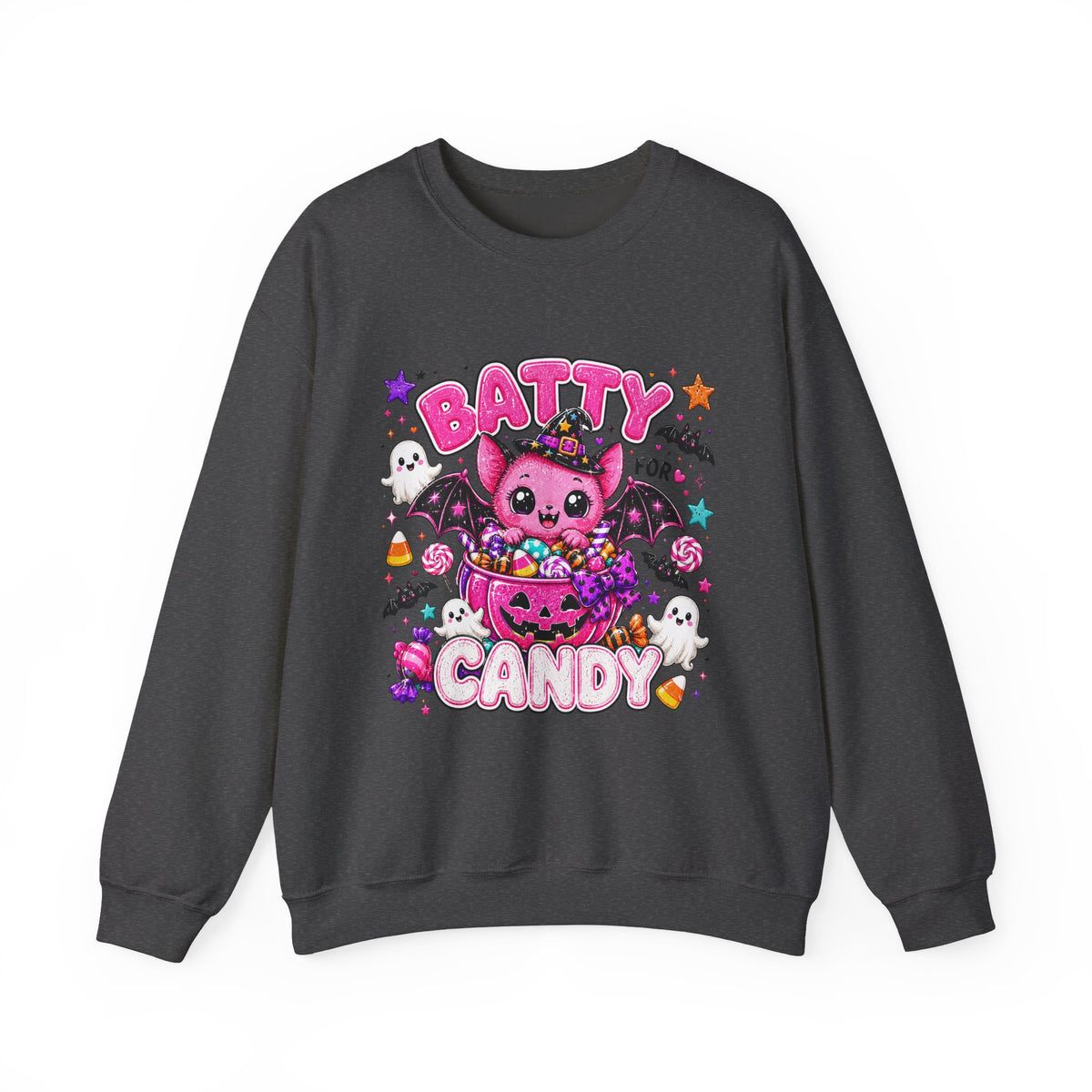Batty for Candy Sweatshirt — Cute Pink Halloween Bat Crewneck